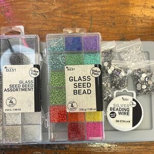 Glass Seed Bead Assortment with Silver Beading Wire